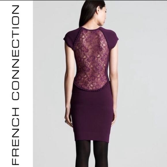 French Connection Short Sleeve Knit Dress Lace Insert Size 12 - Picture 1 of 14
